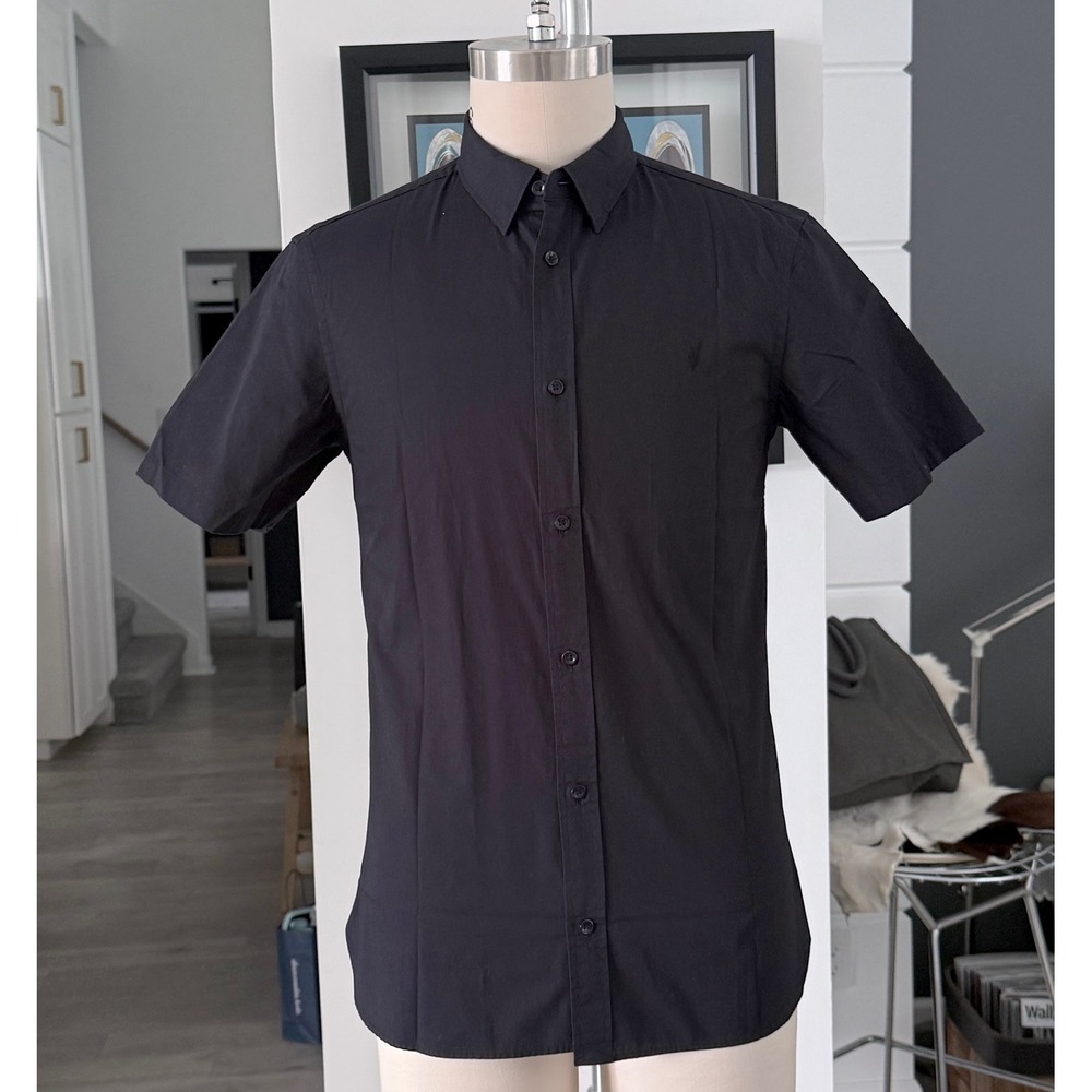 All Saints Black Riviera Button Down Cotton Men's Shirt, Size SMALL